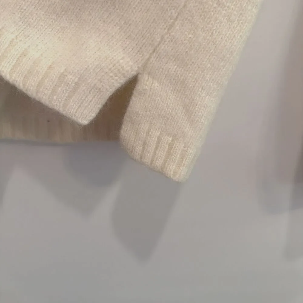 Vtg Angora Lambswool Sweater Womens Sz XL (Fits M) Cream Rafaella 1/2 Zip Funnel - Picture 4 of 13